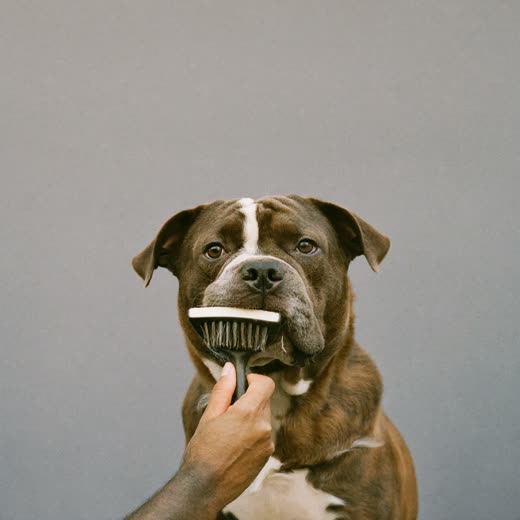 Dog being brushed during a de-shedding treatment